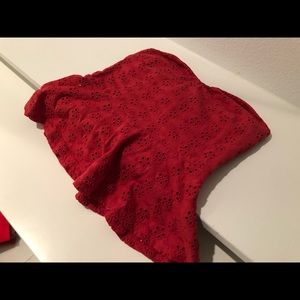 Red top with cut out floral design